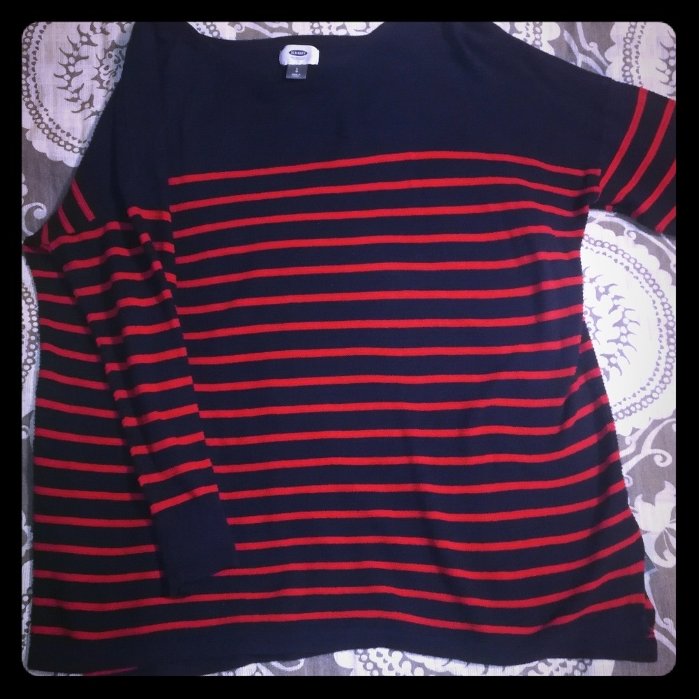 Navy blue and red stripes sweater